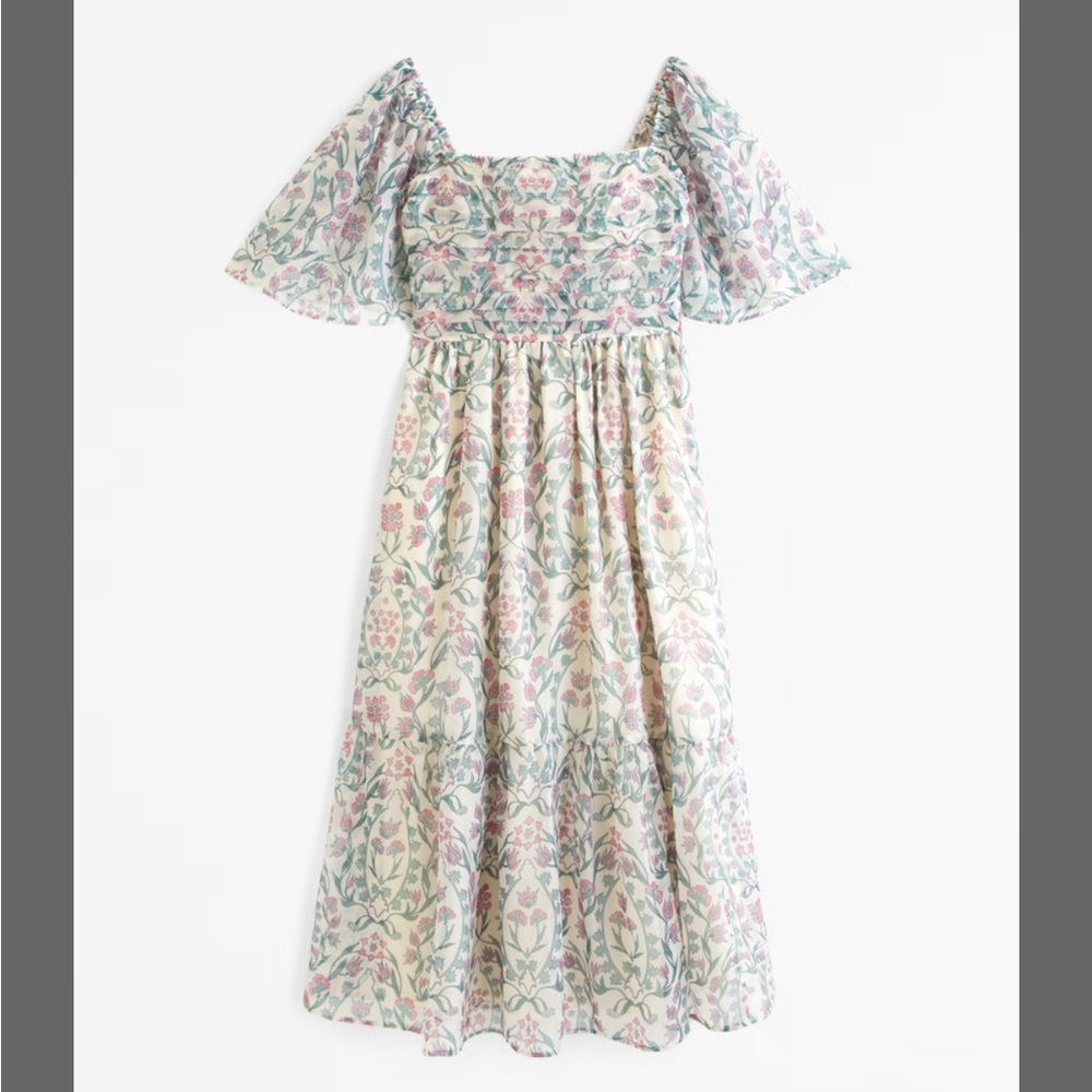 ISO abercrombie emerson angel sleeve midi dress - tile or cream print
